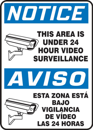 Bilingual Sign, Under 24 Hour Video Surveillance, 20" x 14", Each