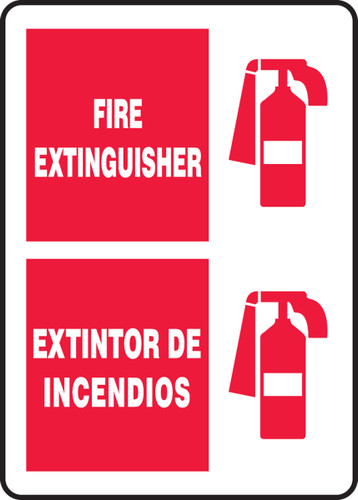 Bilingual Fire Safety Sign: Fire Extinguisher, 20" x 14", Pack/10