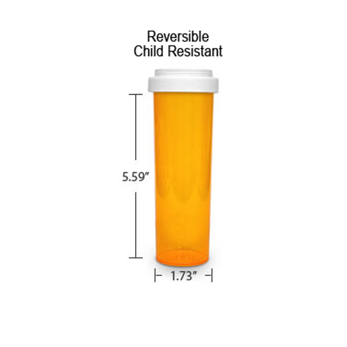 Amber Pharmacy Vials, Reversible / Child Resistant Caps, 60 dram (3.75 oz)