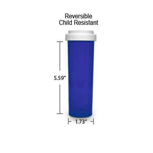 Blue Pharmacy Vials, Reversible / Child Resistant Caps, 60 dram (3.75 oz)