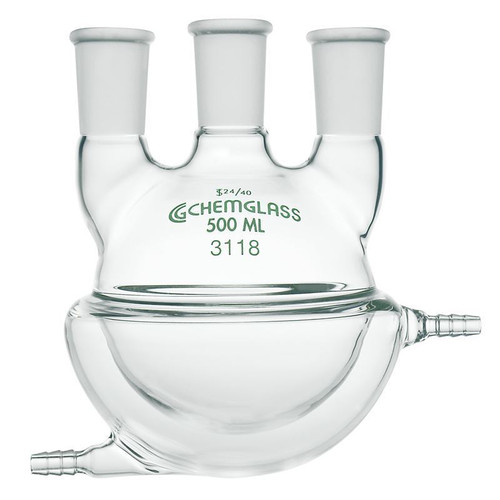 Flask, Round Bottom, 100mL, Heavy Wall, 3-Neck, 24/40 CN - 24/40 SN's, Vertical, Half Jacketed, each