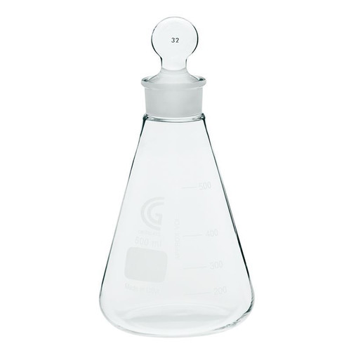 500mL Erlenmeyer Flask, #32 Outer Stopper Neck, Graduated, Complete, each