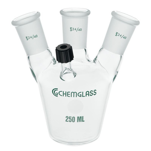 125mL 4-Neck European Flask, 1-CN 24/40 Outer, 2-SN 14/20 Outer Angled 20°, 1-SN #7 Chem-Thread, each 125mL 4-Neck European Flask, 1-CN 24/40 Outer, 2-SN 14/20 Outer Angled 20°, 1-SN #7 Chem-Thread, each