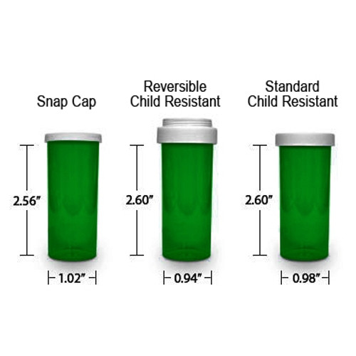 Green Pharmacy Vials, Child Resistant, Reversible, 8 dram, case/410 (minimum order req)