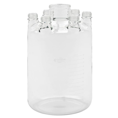 Vessel, Bio Reactor, 6L, Low Profile, Graduated, 100-440 GPI Thread CN, (6) Vertical GL-45 SN's, each