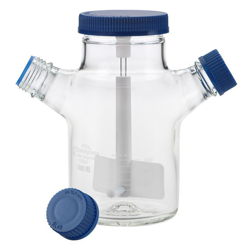 BioProcess Spinner Flask, 1,000mL, Dimpled Bottom, Internal Impeller, Complete, each
