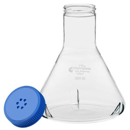 Flask, 2800mL, Fernbach, 70mm Screw Thread with 3 Side Baffles, Vented Cap, Approx OD x Height (mm): 210 x 230, each