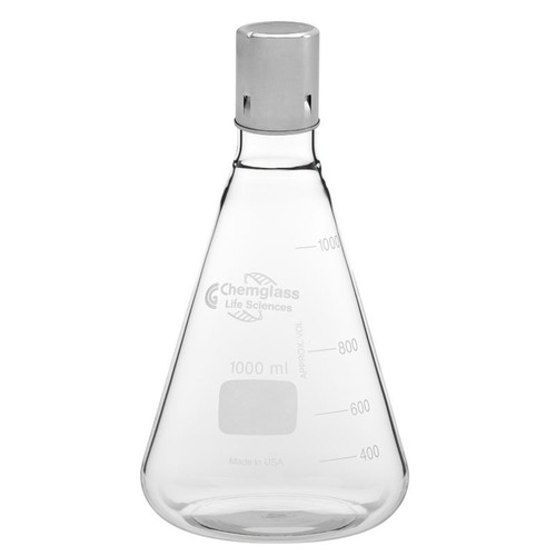 250mL Shake Flask, No Baffles, Delong Neck with Stainless Steel Closure, Approx OD x Height (mm): 80 x 155, each
