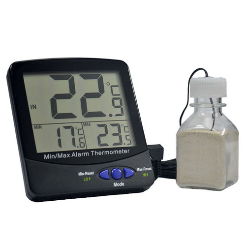 Digital Thermometer, Triple Display with 30mL Bottle, Refrigerator Applications, +4.0°C Certified Temperature, each