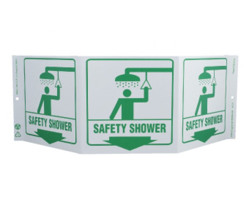 Green Work Safety Shower Sign Rigid Plastic, 7.5" X 20"
