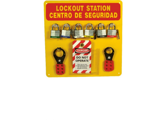 Lockout Center Bilingual, Red/Yellow, Backboard With Hooks And Supplies
