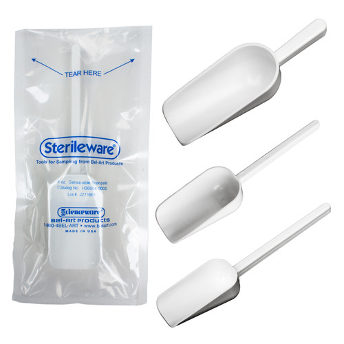 Bel-Art Sterile Sampling Scoop, 250mL (8 oz) White, Wrapped, pack/100