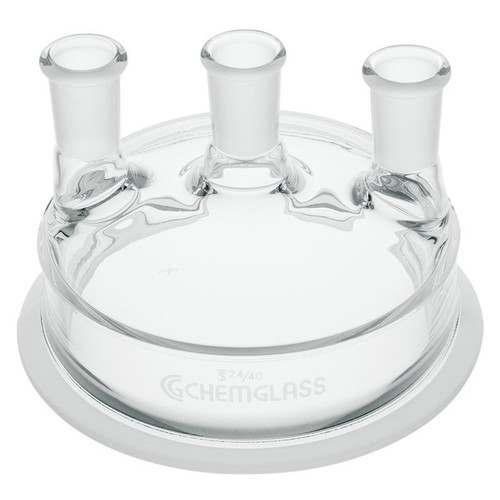 Reaction Vessel Lids, Borosilicate Glass, 3-Neck, 29/42 Center + (2) 24/40 Side, 150mm Schott Flange