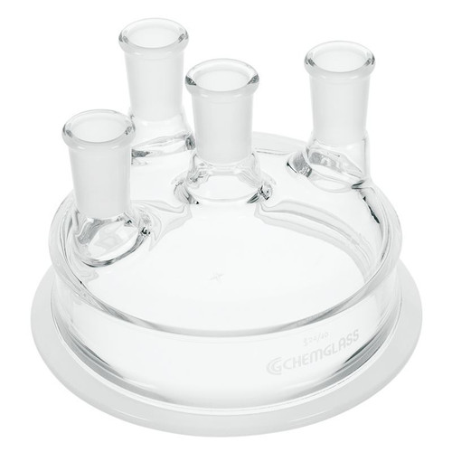 Reaction Vessel Lids, Borosilicate Glass, 4-Neck, 29/42 Center + (3) 24/40 Side, 100mm Schott Flange