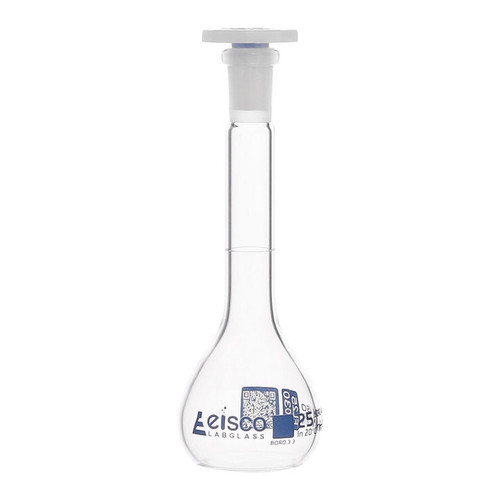 Eisco Labs Volumetric Flask, QR Coded, 25mL, Clear, 10/19 Class A Borosilicate Glass, PE Stopper, each 