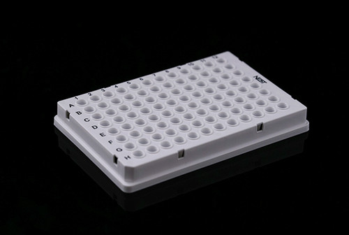 0.1mL 96 Well PCR Plate, Full Skirt, White, H1 Notch, 5/bag, 25 per pack, 100 per case