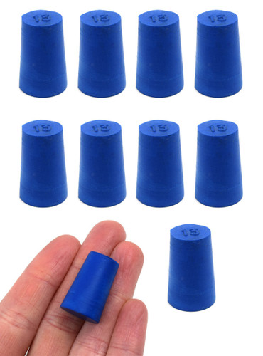 Eisco Labs Neoprene Stoppers, Solid, Blue, Size 13mm Bottom, 16mm Top, 24mm L, pack/10 