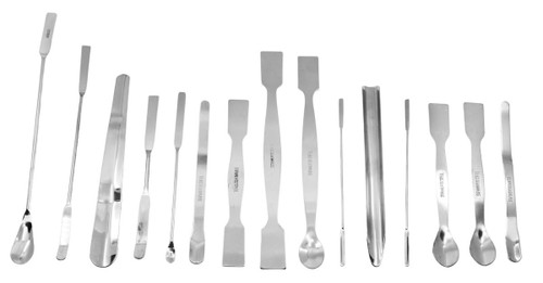 Eisco Labs 15 Piece Scoop & Spatula Set, Assortment, For Use In A Variety Of Lab Applications, Stainless Steel 