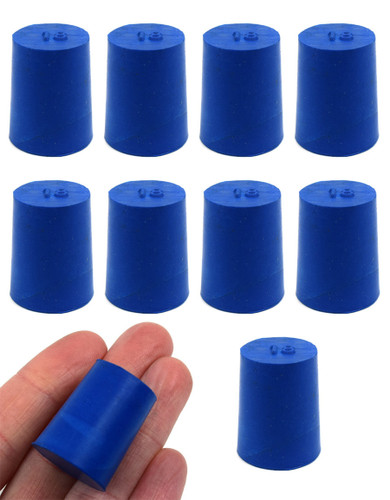 Eisco Labs Neoprene Stoppers, Solid, Blue, Size 18mm Bottom, 21mm Top, 26mm L, pack/10 