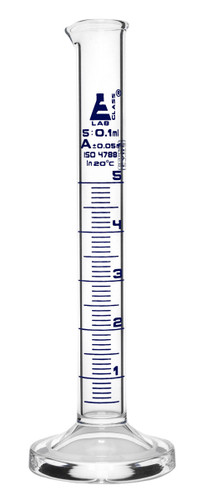 Eisco Labs Graduated Cylinder, 5ml, Class A Tolerance +/-0.05ml, Round Base, Blue Graduations, Borosilicate 3.3 Glass 