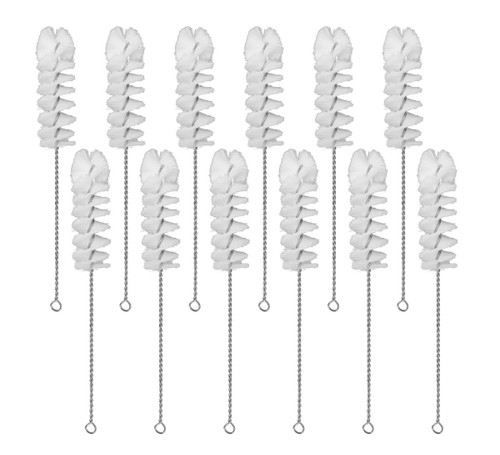 Eisco Labs Nylon Cleaning Brushes with Fan-Shaped Ends, 9.25", Twisted SS Wire Handle, Ideal for 0.3", 0.5" D Tubes, Bottles, Cylinders, Flasks, Straws, pack/12 