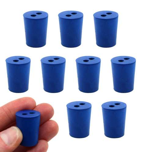 Eisco Labs Neoprene Stoppers, 2 Holes, Blue, Size 15mm Bottom, 18mm Top, 24mm L, pack/10 