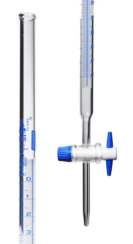 Eisco Labs Lab Burette, 25mL, Schellbach Design for Accurate Meniscus Reading, Class A, Includes Calibration Certificate, 0.1mL Blue Graduations, PTFE Stopcock, Borosilicate Glass Buret 