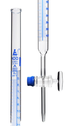 Eisco Labs Lab Burette, 100mL, Schellbach Design for Accurate Meniscus Reading, Class A, Includes Calibration Certificate, 0.2mL Blue Graduations, Glass Stopcock, Borosilicate Glass Buret 