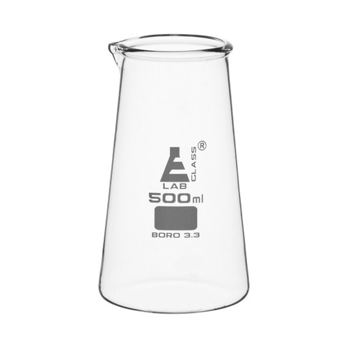 Eisco Labs Conical Philips Beaker with Spout, 500mL, Borosilicate Glass (5.5" Tall, 3.25" D) 