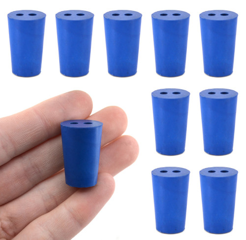 Eisco Labs Neoprene Stoppers, 2 Holes, ASTM, Size #0, 13mm Bottom, 17mm Top, 25mm L, pack/10 
