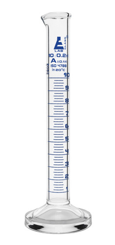 Eisco Labs Graduated Cylinder, 10ml, Class A Tolerance +/-0.10ml, Round Base, Blue Graduations, Borosilicate 3.3 Glass 