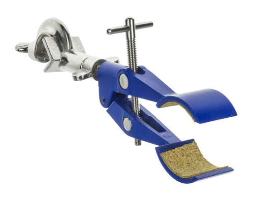 Eisco Labs 2 Prong, Cork Lined, Burette, Flask, Beaker Clamp on Swivel Bosshead, 4.3" Max Clamp Opening, Bosshead fits up to 18mm Rods, Zinc Alloy Clamp, Research, Industrial Laboratory Grade 