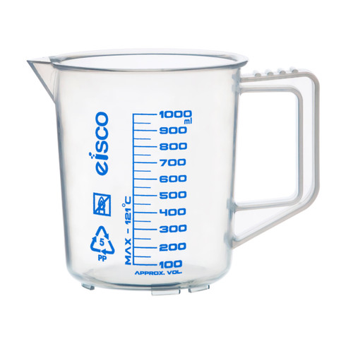 Eisco Labs Measuring Jug, 1000ml, PP, Screen Printed Graduations, Spout & Handle for Easy Pouring, Excellent Optical Clarity 