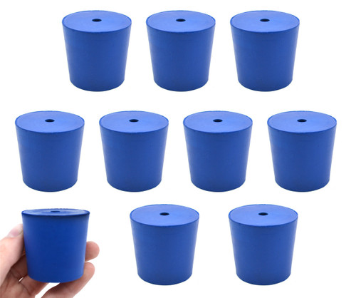 Eisco Labs Neoprene Stoppers, 1 Hole, Blue, Size 38mm Bottom, 42mm Top, 40mm L, pack/10 