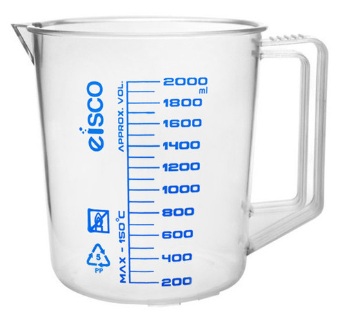 Eisco Labs Measuring Jug, 2000ml, PP, Screen Printed Graduations, Spout & Handle for Easy Pouring, Excellent Optical Clarity 