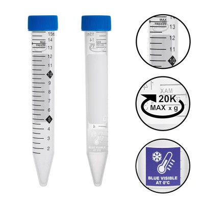 Proseries High Performance Centrifuge Tubes, 15 ml, 20,000xg Max RCF, Sterile, W/ Hi-Viz Graduations and Freezetech Temperature Indicator Patch, 20 Resealable Bgs Of 25 Tubes, case/500 (MTC-C2801)