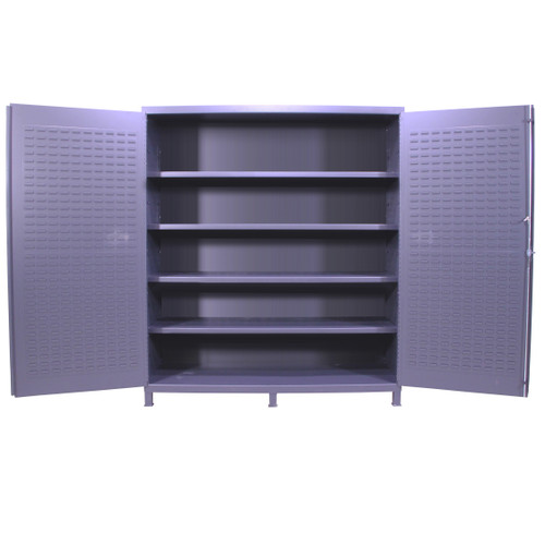 Steel Bin & Shelf Cabinet, 72" W x 24" D x 84" H, Shelf Only, Louvered Door, (4) Shelves, 14-Gauge