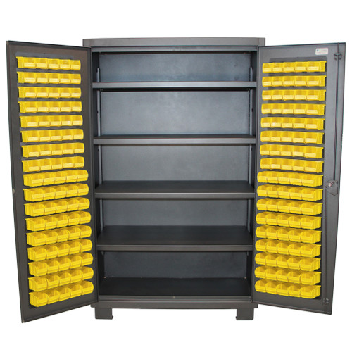 Steel 12 Gauge Cabinet, Heavy Duty, 36" W x 24" D x 78" H, Louvered Door, (64) Bins, (4) Shelves, 1900 lb. Capacity/Shelf