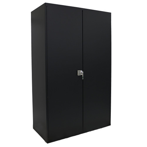 Steel Electronic Locking Cabinet, Deluxe, 48" W x 24" D x 78" H, Louvered Door, (3) Shelves, 1000 lb. Capacity/Shelf, 14-Gauge, Black 