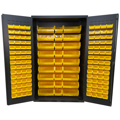 Steel Bin & Shelf Cabinet, 48" W x 24" D x 78" H, Full Bins, Fully Louvered, (147) Bins, 14-Gauge