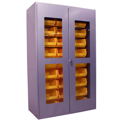 Steel Clear-View Cabinet, 36" W x 24" D x 78" H, Full Bins, Fully Louvered, (18) Bins, 14-Gauge