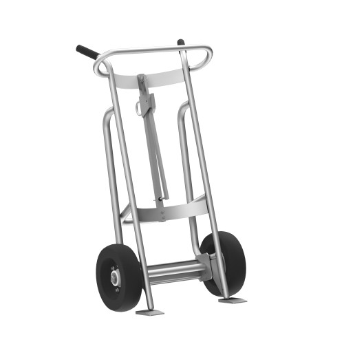 2-Wheel Drum Hand Truck, Aluminum, (2) Pneumatic Wheels, Hand Brake, 1000 lb. Capacity, Standard Chime Hook for Drums