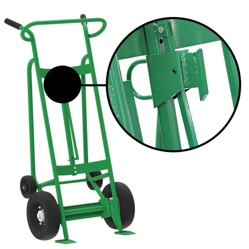 Steel 4-Wheel Drum Hand Truck, Steel, (2) Pneumatic Wheels, (2) Rear Poly, Hand Brake, 1000 lb. Capacity, Chime Hook for Fiber Drums