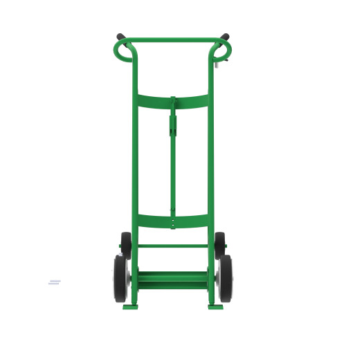 Steel 4-Wheel Drum Hand Truck, Steel, (2) Solid Rubber Wheels, (2) Rear Poly, Hand Brake, 1000 lb. Capacity, Standard Chime Hook for Drums