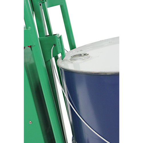 Steel 4-Wheel Drum Hand Truck, Steel, (2) Solid Rubber Wheels, (2) Rear Poly, Hand Brake, 1000 lb. Capacity, Chime Hook w/ Security Cable for Drums