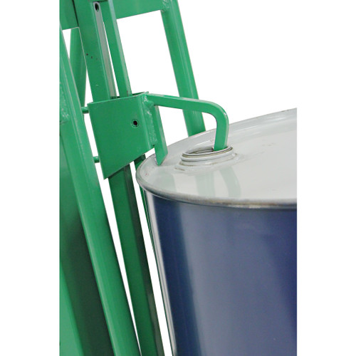 Steel 4-Wheel Drum Hand Truck, Steel, (2) Solid Rubber Wheels, (2) Rear Poly, Hand Brake, 1000 lb. Capacity, Chime Hook for Drums w/ Locking Cover