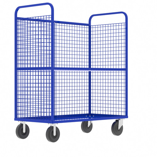 Steel Cage Cart, Stock Picking, 3-Sided, (1) Adjustable Shelf, 57"L x 30" W x 68" H, 1600 lb. Capacity, Blue Steel Cage Cart, Stock Picking, 3-Sided, (1) Adjustable Shelf, 57"L x 30" W x 68" H, 1600 lb. Capacity, Blue