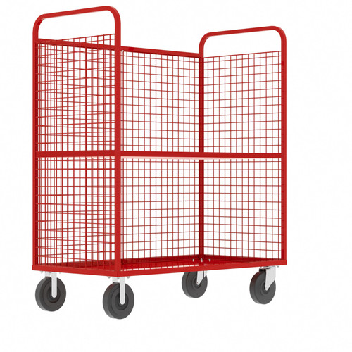 Steel Cage Cart, Stock Picking, 3-Sided, (1) Adjustable Shelf, 57"L x 30" W x 68" H, 1600 lb. Capacity, Red