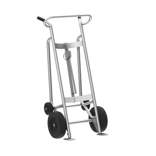 4-Wheel Drum Hand Truck, Aluminum, (2) Pneumatic Wheels, (2) Rear Poly, 1000 lb. Capacity, Standard Chime Hook for Drums
