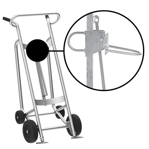 4-Wheel Drum Hand Truck, Aluminum, (2) Rubber Wheels, (2) Rear Poly, 1000 lb. Capacity, Chime Hook for Plastic Drums